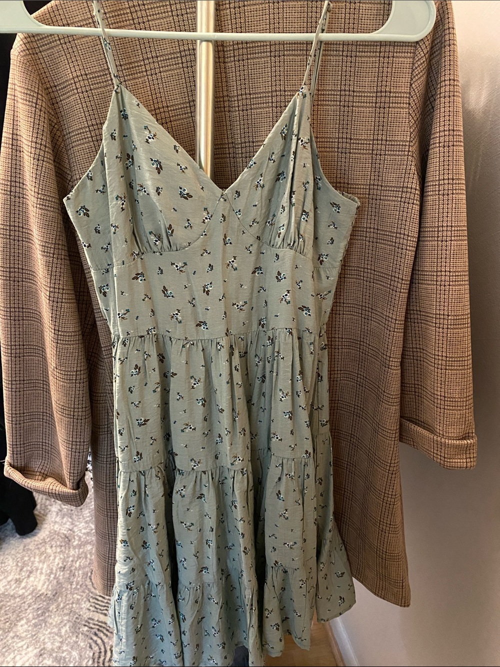 Dry Goods Sage Green Floral Tiered Spaghetti-Strap Dress